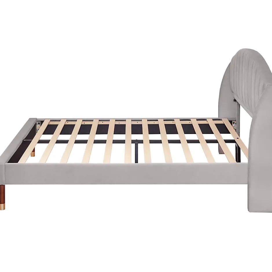Generique Lit Double 160x200 cm - Lit Rembourré ado - Velours - Sans Matelas - Gris Outlet