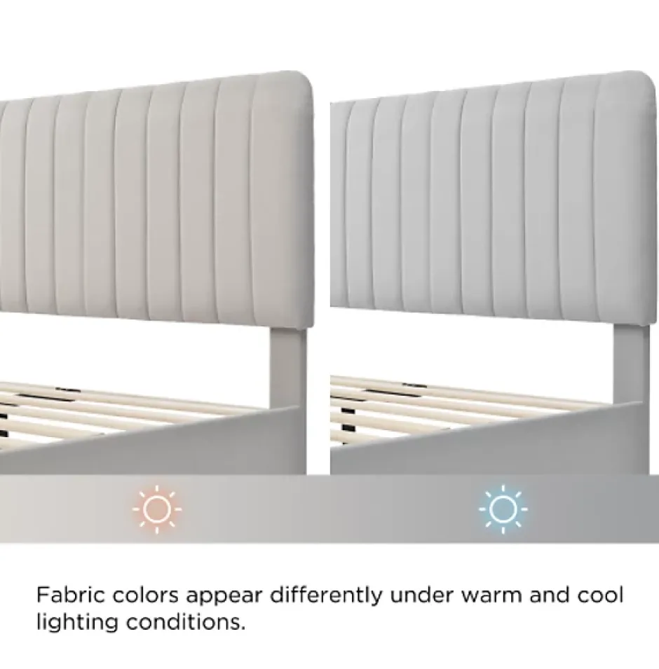 Okwish Lit double 160x200 cm - Lit rembourré avec tête de lit capitonnée - Lin - avec Matelas - Beige Online