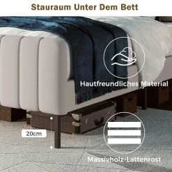 Okwish Lit double 160x200 cm - Lit rembourré avec tête de lit capitonnée - Lin - avec Matelas - Beige Online