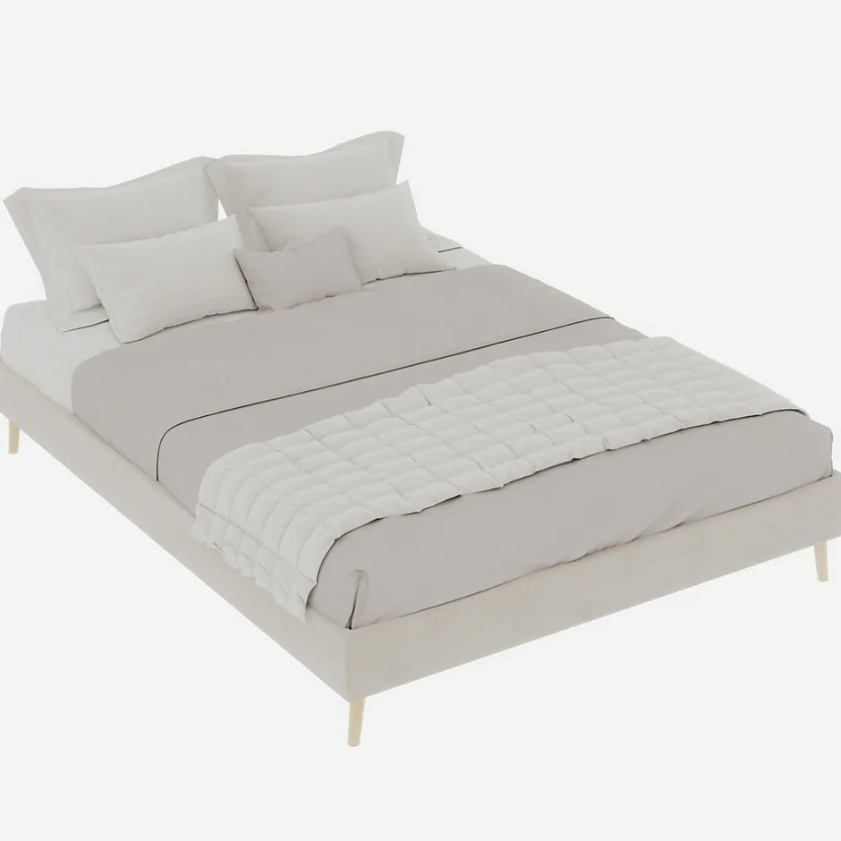 Okwish Lit Double 140x200 cm - Moderne en Velours Hollandais Bas, sans Tête de Lit/Vérin - Cadre de Lit Composite - Sans Matelas - Beige