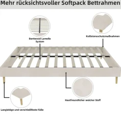 Okwish Lit Double 140x200 cm - pour Adulte/Ado Moderne à Base Basse, Sans Tête de Lit, Sans Matelas, en Velours Hollandais Beige