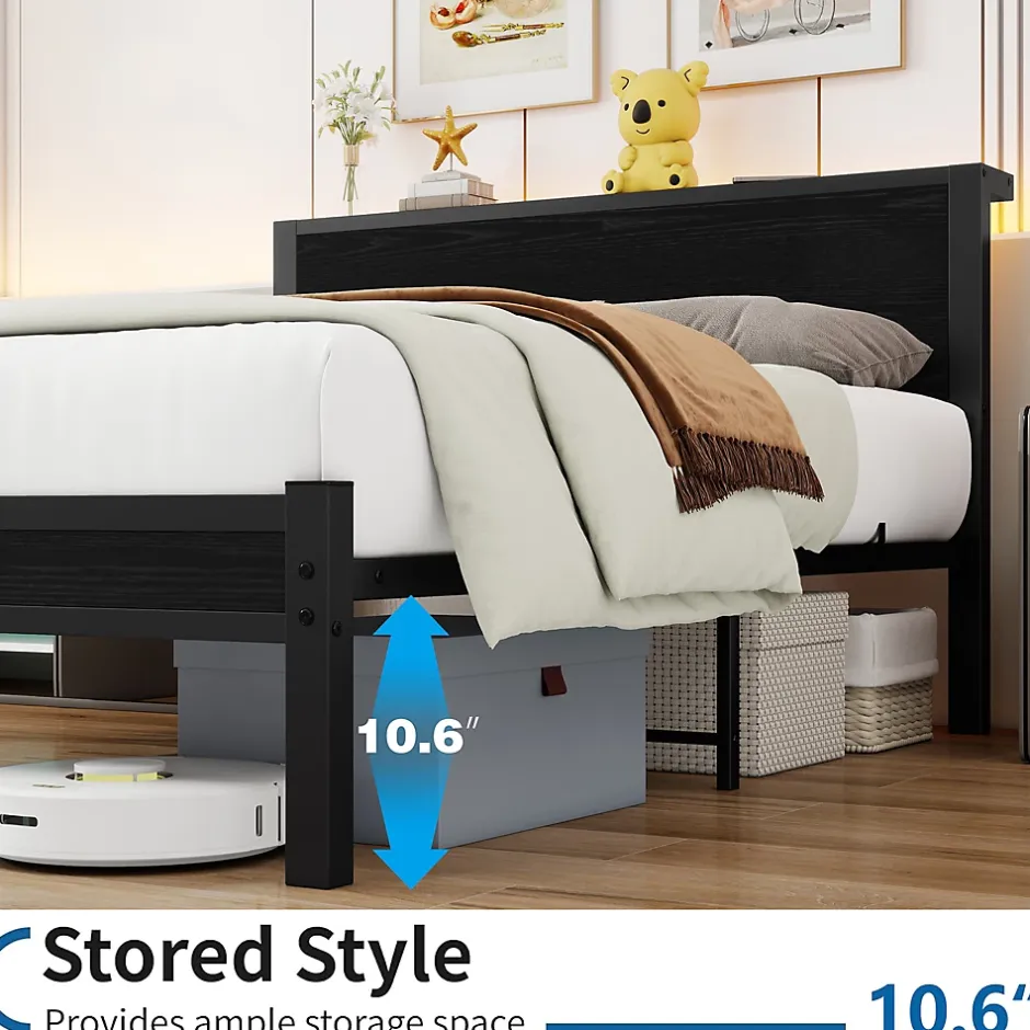 Okwish Lit Double 140x200 cm - Style Minimaliste avec Structure Métal MDF - sans Matelas - Noir
