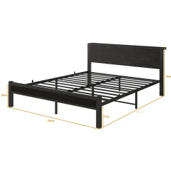 Okwish Lit Double 140x200 cm - Style Minimaliste avec Structure Métal MDF - sans Matelas - Noir