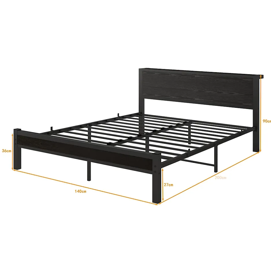 Okwish Lit Double 140x200 cm - Style Minimaliste avec Structure Métal MDF - sans Matelas - Noir
