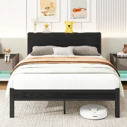 Okwish Lit Double 140x200 cm - Style Minimaliste avec Structure Métal MDF - sans Matelas - Noir