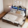 ProximaX Lit double 140x200 cm avec cadre en métal, tête de lit en PU noir mat motif tigre et éclairage LED intégré