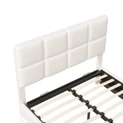 Fortuna lai Lit Double 140x190 Cm, Avec Éclairage LED, Lit Avec Sommier Et Rangement, Pu, Blanc