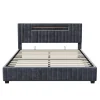 Fortuna lai Lit Double 140x200 cm avec Coffre de Rangement Hydraulique Velours Capitonné Gris, Éclairage LED Intégré et Cadre Robuste