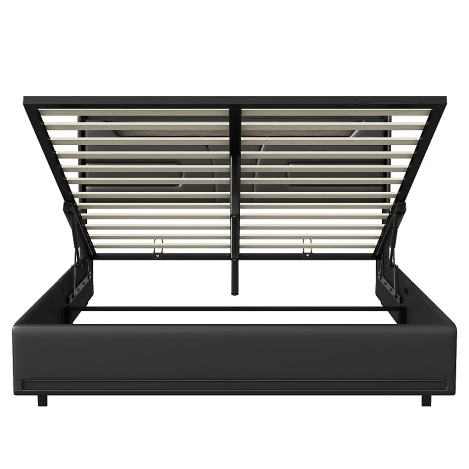 Simple Life Lit Double 140x200 Cm Avec Rangement Et Port De Charge, Éclairage Par Bande Lumineuse, Noir Outlet