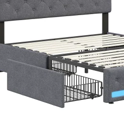 Generique Lit double 180x200 cm avec tête de lit LED réglable, USB et Type-C, 4 tiroirs, sommier à lattes, structure en métal - Gris