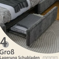 Okwish Lit Double 160x200 cm Capitonné, 4 Tiroirs, Facile à Assembler pour Chambre Parentale ou d'Invité, Gris Foncé, Sans Matelas Online