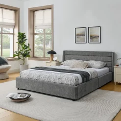 Okwish Lit Double 160x200 cm Capitonné, 4 Tiroirs, Facile à Assembler pour Chambre Parentale ou d'Invité, Gris Foncé, Sans Matelas Online