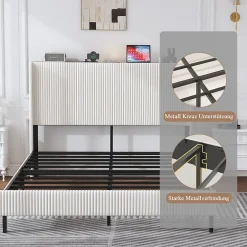 Okwish Lit double 160x200 cm capitonné adulte avec métallique stable et design à ailes - plateforme rembourrée velours côtelé beige/crème Hot