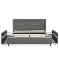 Blackcolors Lit double 160x200 cm, chenille, 4 tiroirs - gris foncé Sale