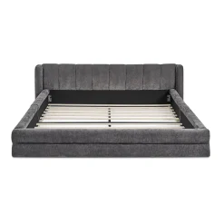 Blackcolors Lit double 140x200 cm, chenille, cadre eucalyptus/fer - gris foncé New