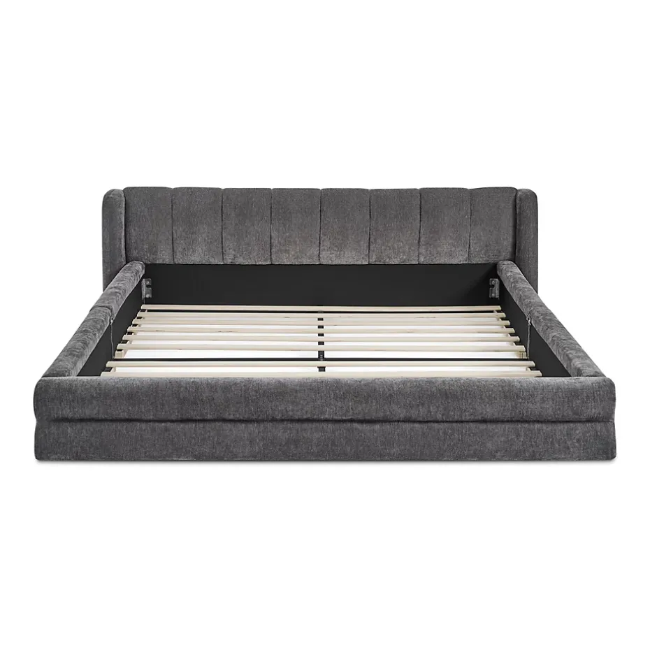 Blackcolors Lit double 140x200 cm, chenille, cadre eucalyptus/fer - gris foncé New