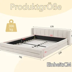 Blackcolors Lit double 160x200 cm, chenille, cadre eucalyptus/fer - beige