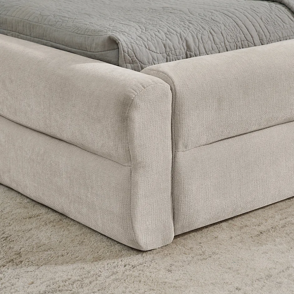 Blackcolors Lit double 160x200 cm, chenille, cadre eucalyptus/fer - beige