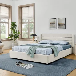 Blackcolors Lit double 140x200 cm, chenille, 4 tiroirs - beige