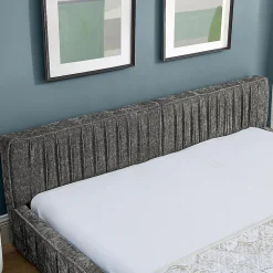 Blackcolors Lit double 160x200 cm, chenille veloutée, bois eucalyptus - gris foncé