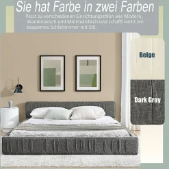 Blackcolors Lit double 140x200 cm, chenille veloutée, bois eucalyptus, cadre fer - gris foncé Sale