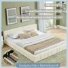 Blackcolors Lit double 140x200 cm, chenille veloutée, bois eucalyptus, cadre fer - beige Hot