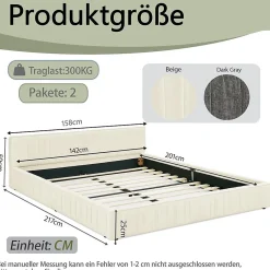 Blackcolors Lit double 140x200 cm, chenille veloutée, bois eucalyptus, cadre fer - beige Hot