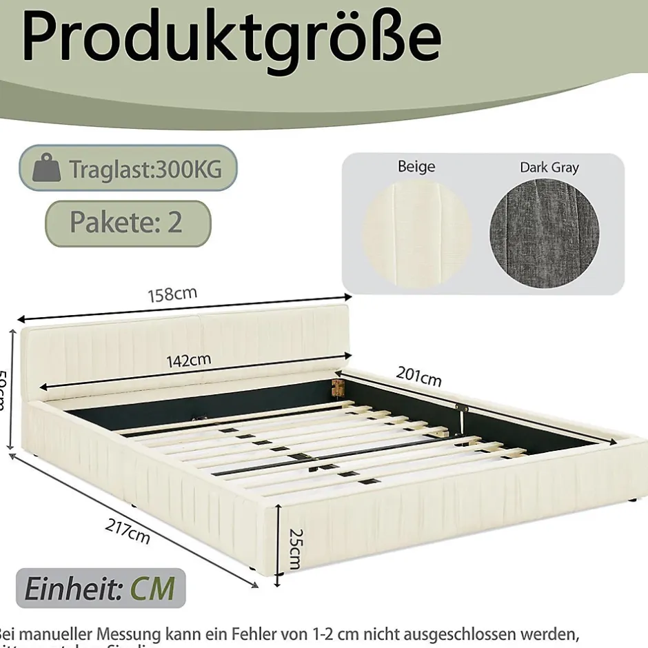 Blackcolors Lit double 140x200 cm, chenille veloutée, bois eucalyptus, cadre fer - beige Hot