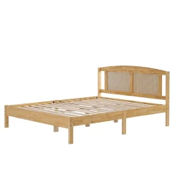 ProximaX Lit Double 160x200 cm en Pin et Rotin PE avec Coussin, 15 Lattes et Pied Central, Lit pour Adolescents et Adultes Sale