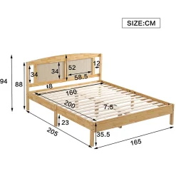 ProximaX Lit Double 160x200 cm en Pin et Rotin PE avec Coussin, 15 Lattes et Pied Central, Lit pour Adolescents et Adultes Sale