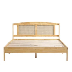 ProximaX Lit Double 160x200 cm en Pin et Rotin PE avec Coussin, 15 Lattes et Pied Central, Lit pour Adolescents et Adultes Sale