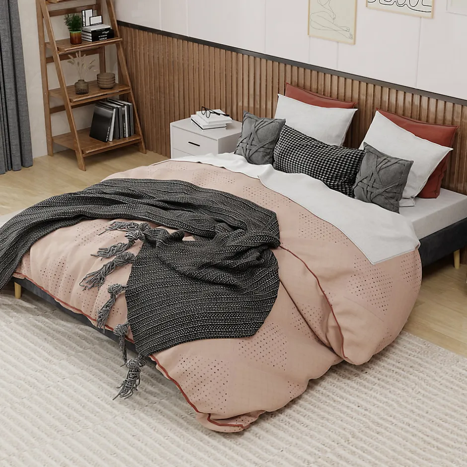 Okwish Lit Double 160x200 cm, Lit Adulte et Ado avec Cadre Bas Minimaliste, Design Stable en Velours Hollandais Gris, Sans Matelas