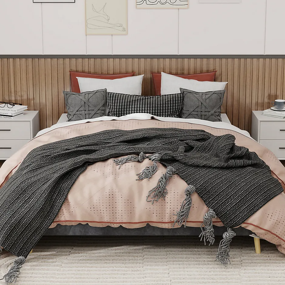 Okwish Lit Double 160x200 cm, Lit Adulte et Ado avec Cadre Bas Minimaliste, Design Stable en Velours Hollandais Gris, Sans Matelas