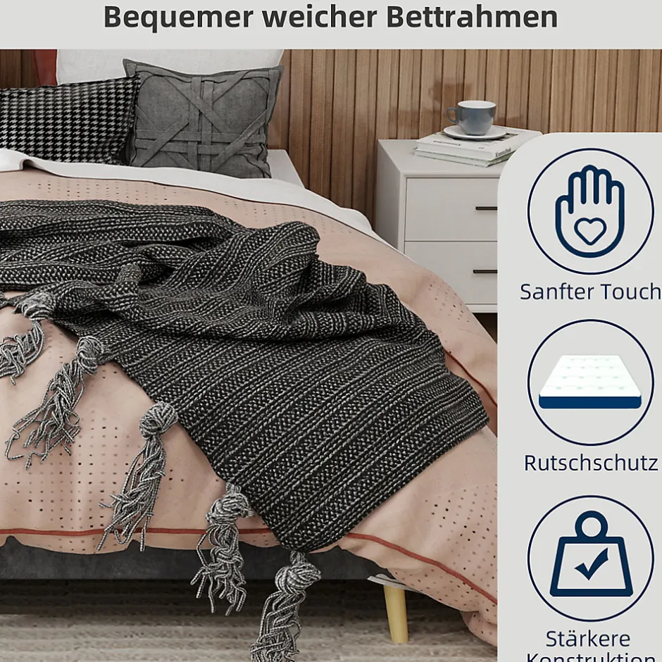 Okwish Lit Double 160x200 cm, Lit Adulte et Ado avec Cadre Bas Minimaliste, Design Stable en Velours Hollandais Gris, Sans Matelas