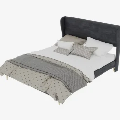 Okwish Lit Double 160x200 cm, Lit Adulte avec Tête de Lit Douce et Cadre Bas, Velours et Métal, Gris, sans Matelas