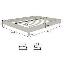 Okwish Lit Double 140x200 cm, Lit Adulte et Ado avec Cadre Bas Minimaliste, Design Stable en Velours Néerlandais Beige, Sans Matelas