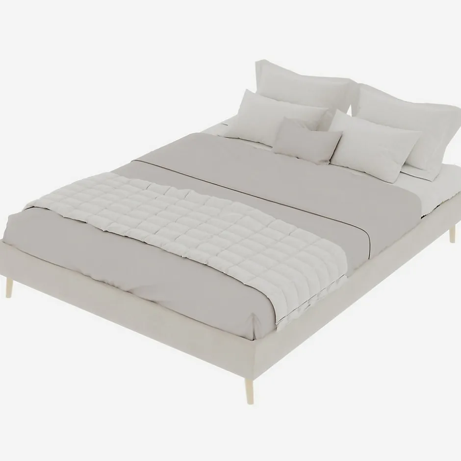 Okwish Lit Double 140x200 cm, Lit Adulte et Ado avec Cadre Bas Minimaliste, Design Stable en Velours Néerlandais Beige, Sans Matelas