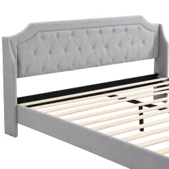 Okwish Lit Double 180x200 cm, Lit Capitonné avec LED et 2 Tiroirs, Structure en Tissu Lin et Métal, Gris - Sans Matelas