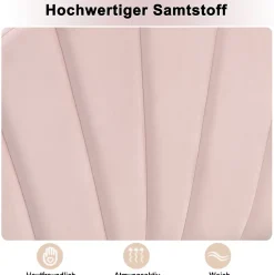 Okwish Lit double 140x200 cm, Lit capitonné en velours avec tête de lit coquillage et pieds dorés - Sans Matelas, Rose Outlet
