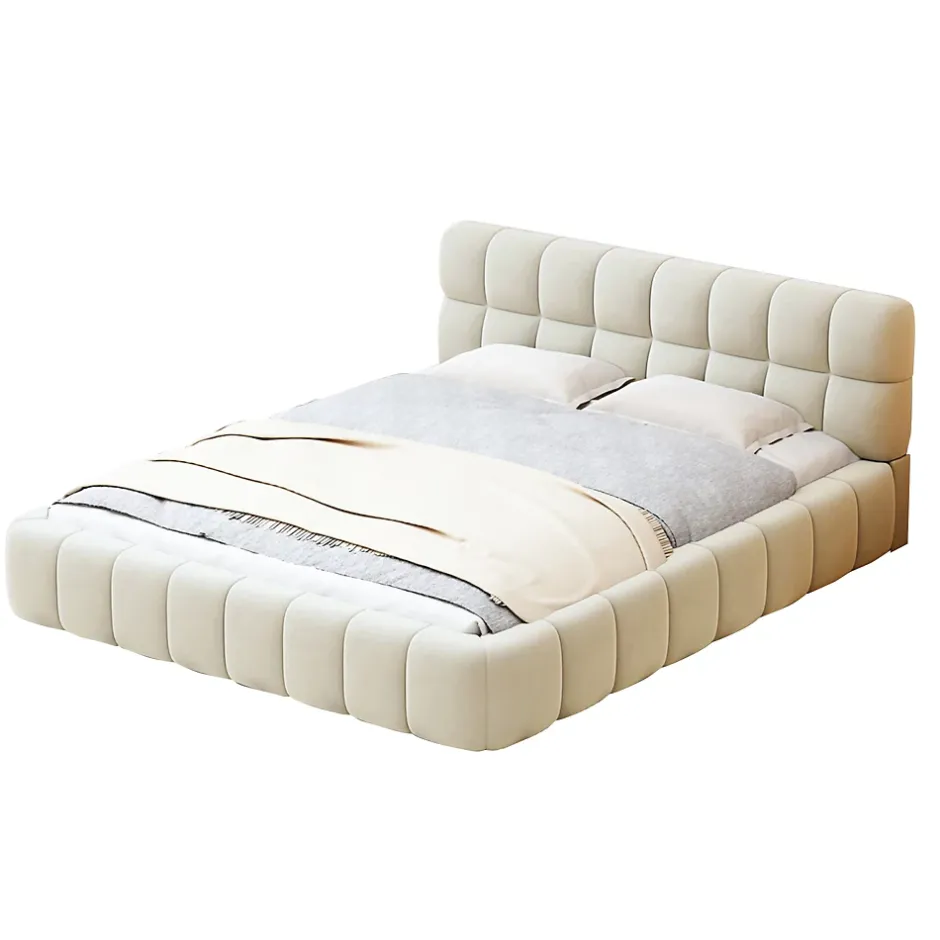 ProximaX Lit double 160x200 cm rembourré lin avec dossier moelleux, bordure rembourrée et sommier à lattes, sans matelas, Beige Hot