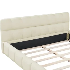 ProximaX Lit double 160x200 cm rembourré lin avec dossier moelleux, bordure rembourrée et sommier à lattes, sans matelas, Beige Hot