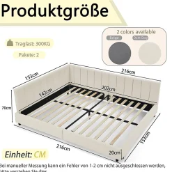 Blackcolors Lit double 140x200 cm, velours, dossier haut - beige