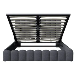 Generique Lit double 180x200cm avec rangements, lit de souche avec éclairage LED, lit capitonné lit adulte lit ado, lin gris