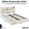 Generique Lit double 180x200cm avec rangements, lit de souche avec éclairage LED, lit capitonné lit adulte lit ado, lin beige Hot