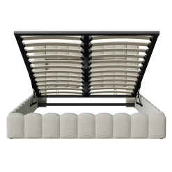 Generique Lit double 180x200cm avec rangements, lit de souche avec éclairage LED, lit capitonné lit adulte lit ado, lin beige Hot