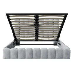 Simple Life Lit double 180x200cm avec rangements, lit de souche avec éclairage LED, lit capitonné lit adulte lit ado, lin gris Hot