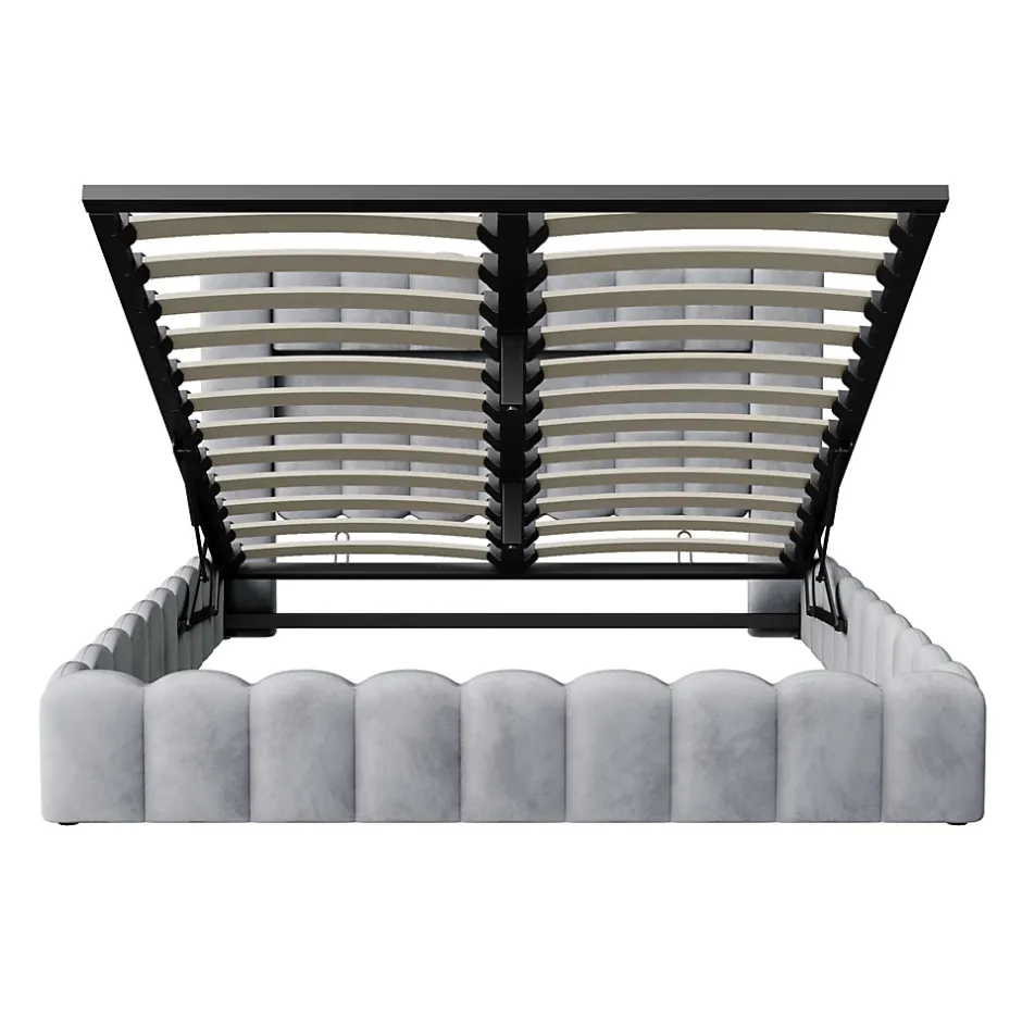 Simple Life Lit double 180x200cm avec rangements, lit de souche avec éclairage LED, lit capitonné lit adulte lit ado, lin gris Hot
