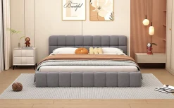 Fortuna lai Lit Double 160x200cm, Avec Sommier à Lattes Et Dossier, Avec Cadre Rembourré, Lin, Gris Outlet