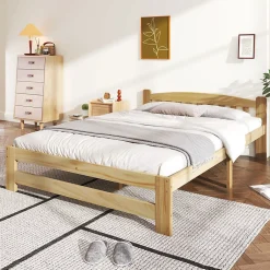 Blackcolors Lit Double 140x200cm Bois Massif Tête Lattes Naturel