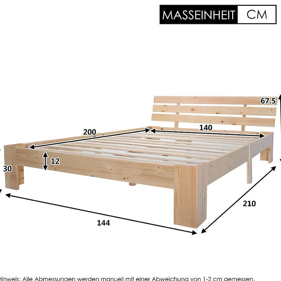 Blackcolors Lit Double 140x200cm Bois Tête De Lit Naturel